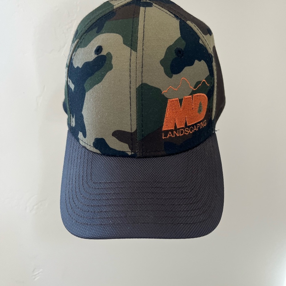 Camouflage and Gray Cap with Orange Logo